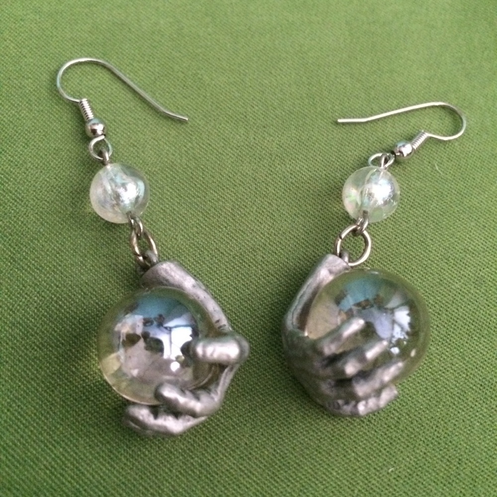 JJ Jonette metal hand glass marble earrings